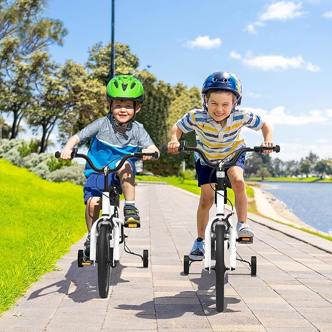 BABY JOY Kids Bike, 12 14 16 18 Inch Children Bikes for Boys Girls Age 3-8 Years w/Training Wheels, Handbrake, Coaster Brake & Removable Basket, Kids Bicycle of Multiple Colors