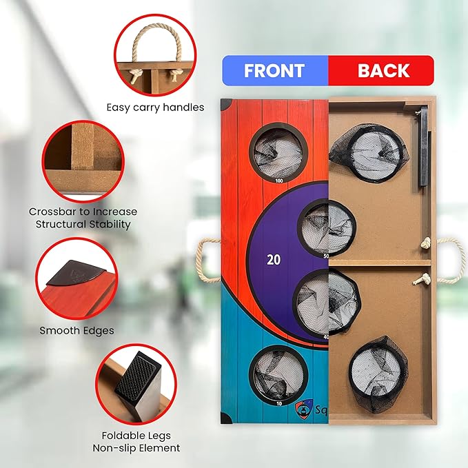 Cornhole Arcade Board Set 3x2 feet with 8 Bean Bags, Skee Ball Style Toss Game for Adults and Family, Indoor Outdoor Fun for Camping, Parties, Beach and Yard