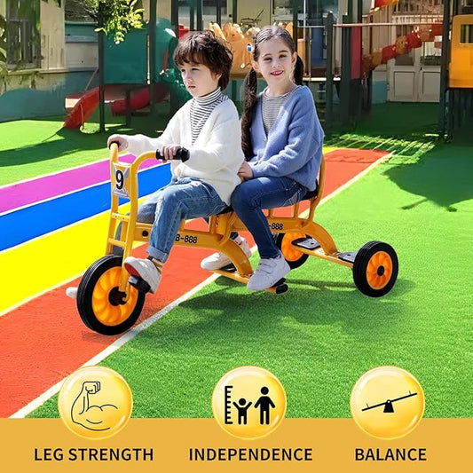 Kids Tricycle for Preschool Playground, Daycare Toddler Trike, Children Double Seat Bikes with Passenger Seat, Outdoor Playground Equipment, Toddler Tricycles for Riders Ages 3+