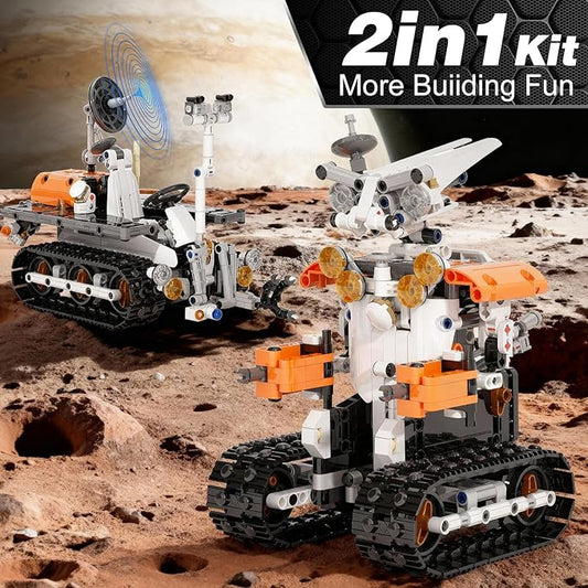 2-in-1 Build a Robot Kit, Remote & APP Controlled Robotic Building Blocks Toys STEM Projects for Kids Ages 8 9 10 11 12 13 14,Chirstmas Birthday Gift for Boys (RC Mars Rover)