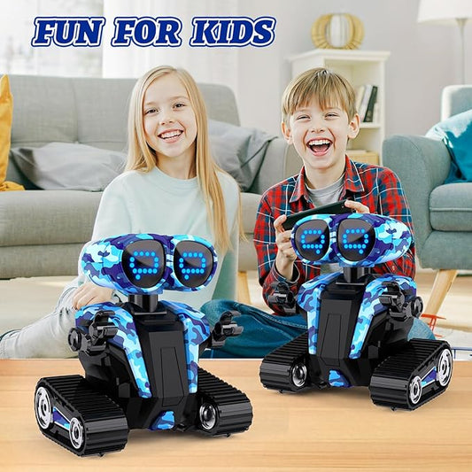 Robot Toys Rechargeable RC Robots for Kids with LED Eyes Auto-Demonstration Dance & Sing Remote Control Emo Robots for Boys Girls, Camouflage Blue
