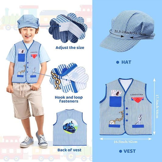 Kyson Kids Train Conductor Costume Set-Train Engineer Dress Up Kit for Train Theme Party Halloween Dress Up Career Day
