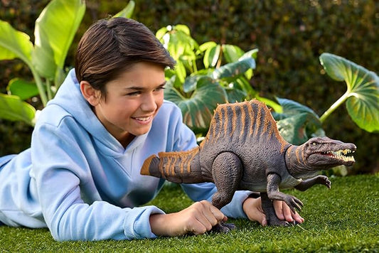 Mattel Jurassic World Rebirth Dinosaur Toy, Tail Thrasher Spinosaurus Action Figure with 2 Attack Moves, Movie-Accurate & Posable, Digital Play