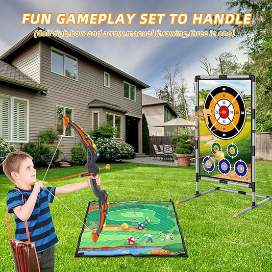Golf Game Play Set for Kids - Bow and Arrow Set - 2-Pack Up Archery Set with 20 Suction Cup Arrows - Indoor and Outdoor Toy for Boys Girls 4 5 6 7 8 9 10 11 12 Year Old