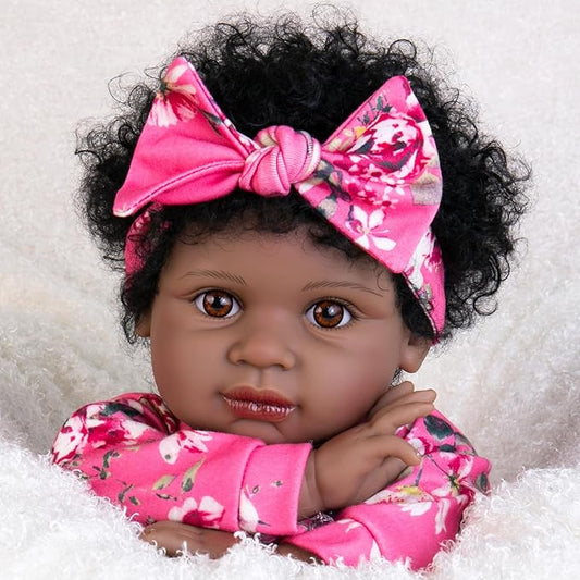 Aori Black Reborn Baby Dolls Girl - 22 inches Lifelike Black American Weighted Doll with Realistic Details, Gift for Kids 3+, Grandparents
