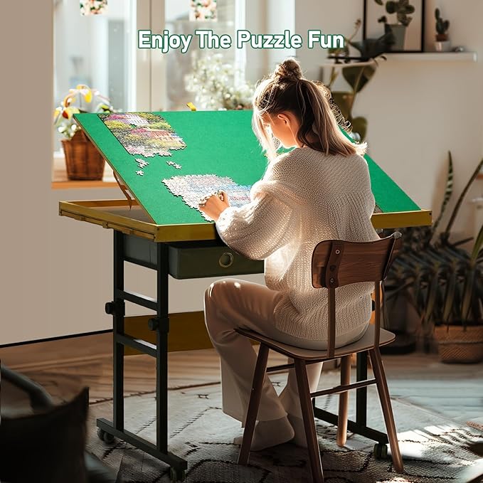 ALL4JIG 1500 Pieces Jigsaw Puzzle Table with Legs, 34.2"x25.2" Adjustable Puzzle Board for Adults, 3-Tilting Angles, Multi-Functional with 4+2 Drawers & Protective Cover