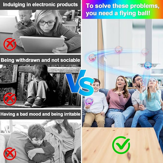 Flying Orb Ball Toy,2025 Upgrad Parachute LED,Magic Hand Controlled Mini Galaxy Hover Ball,Cosmic Globe Boomerang,Cool Thanksgiving Birthday Gift for 6 7 8 9 10+ Year Old Girls-Bright Red