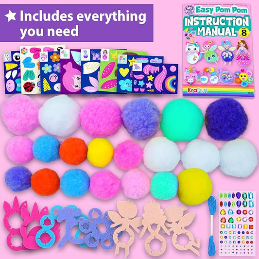 KRAFUN DIY Pom Pom Art Craft Kit for Kids - Create 8 Unicorn & Fairy Pictures - No Glue Mess-Free Sensory Activity - Arts and Crafts Gift for Toddlers Girls Ages 3 4 5 6 - Preschool Creative Toy