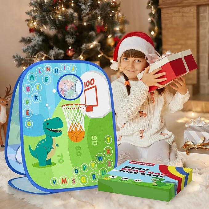 Dinosaur Cornhole Games Set for Kids, 6-in-1 Bean Bag Toss Game,Basketball Dart Board, Sports Play and Learn Eduational Toys for Toddler, Indoor Outdoor Games Toys Gifts for Kids Age 3 4 5 6 7 8