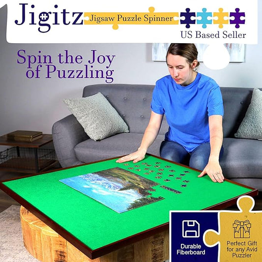 Jigitz Jigsaw Puzzle Spinner – 34in Square Puzzle Holder Rotating Puzzle Table Portable Puzzle Board Game Table