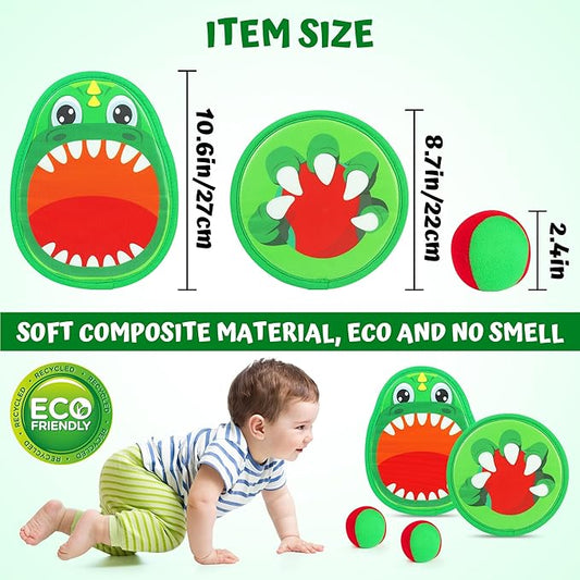 Big Dinosaur Toss and Catch Ball Set, Catch Game Toys for Kids and Toddler, Outdoor Toys Christmas Birthday Gift for Family with 4 Rackets, 4 Balls, 1 Drawstring Bag