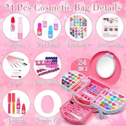 Kids Makeup Sets for Girls Toys - Washable Makeup for Kids with Mirror, Real Dressing Table with Stand, Princess Play Makeup Kit Perfect for 3 4 5 6 7 8-12 Year Old Girls Birthday & Christmas