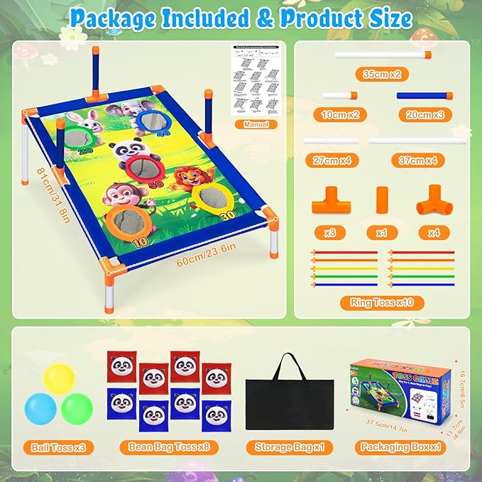 Subao Bean Bag Toss Game,3 in 1 Cornhole Set,Kids Outdoor Games,Sports & Outdoors Play Toys for Toddler Boys Girls 3 4 5 6 7 8 9,Ring Toss Game for Yard Lawn Party Family,Toys Gifts for Kids Age 3+