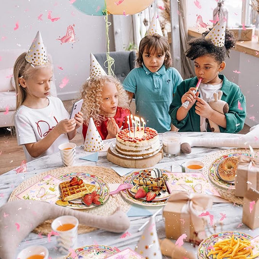 CANREVEL 96 PCS Butterfly Birthday Party Plates Serve 24, Butterfly Plates and Napkins Forks Set, Disposable Tableware for Party Supplies Decorations for Grils Kids Women
