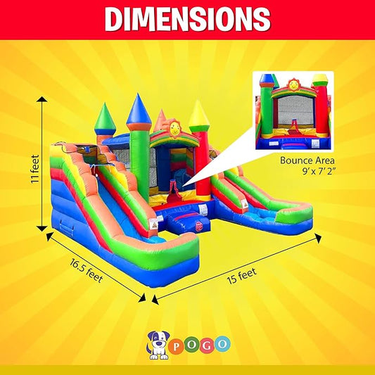 Inflatable Bounce House and Double Slide Combo Unit (Without Blower) - 16.5 x 15 x 11 Foot- Crossover Rainbow Castle Combo Bouncer, Kids Outdoor Toys, Jumpers for Kids