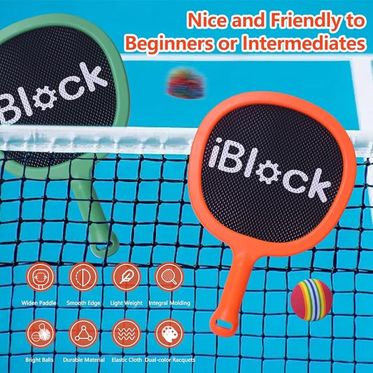 Racquet Paddle Bouncy Ball Play Set for Kids Adults Family Activities Rackets, Indoor Outdoor Play Games,Children’s Pool Beach Sport Toys(with 4 Balls)