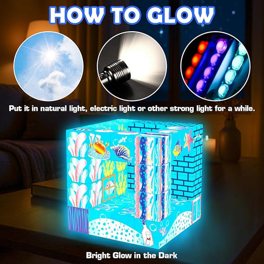 Magnetic Blocks - Magnetic Building Blocks for Kids Ages 4-8, Light-Up Transparent Magnet Cubes for Ocean World Build, STEM Toys for Boys Girls Toddlers Ages 3 4 5 6 7 8-12 Holiday Birthday Gifts