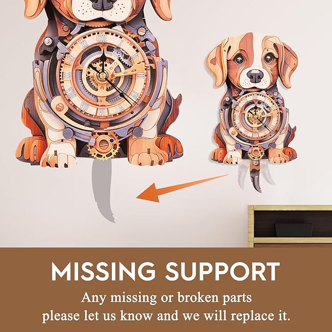 Cutywood 3D Puzzles for Adults Clock-Beagle Design Model Kit-Mechanical DIY Pendulum Clock with Roman Numerals-Desk Home Office Decor Personalized Gift for DIY Lovers