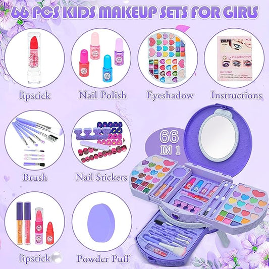 Kids Washable Makeup Girls Toys - Real Non Toxic Makeup Kit for Little Girls, Kid Make up Set for Toddlers Children Princess Birthday Gifts Toy for 3 4 5 6 7 8 9 10 11 12 Year Old Girls (Violet)