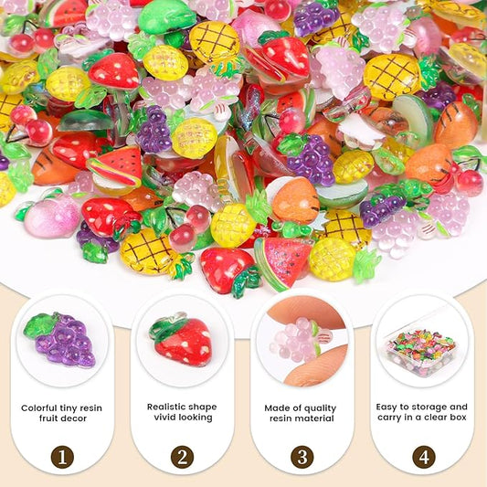 200pcs Mini Fruit Decor Resin Tiny Fruits for Crafts Dollhouse Miniatures Mini Resin Things for Fairy Garden Micro Landscaping Decoration Home Decor, 10 Types(Fruits)