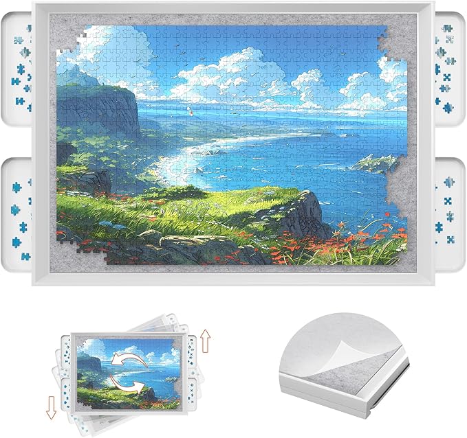 1500 Pieces Move & Rotating Puzzle Board with Drawers,36.42" x 28.94" Portable Jigsaw Puzzle Table for Adults, Wooden Puzzle Board with Covers & Wheels, Birthday Gifts for Mom