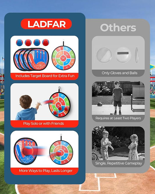 2 in 1 Toss and Catch Ball Game Set, Toddler Baseball Glove for Beach Pool Yard, Kids Sports & Outdoor Play Toys with Target Board, Birthday Gift for Ages 3 4 5 6 7 8-12 Year Old Boys Girls