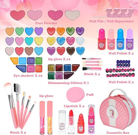 Kids Washable Makeup Girls Toys - Real Makeup Kit for Little Girls, Kid Make up Set for Toddlers Children Princess Dress Up Christmas Birthday Gifts Toys for 3 4 5 6 7 8 9 10 11 12 Year Old Girls