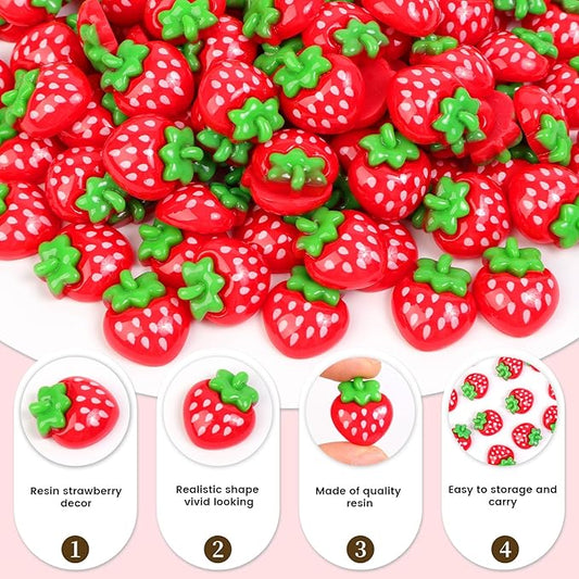 100pcs Mini Strawberry Decor Resin Tiny Strawberry for Crafts Dollhouse Miniatures Mini Resin Things for Fairy Garden Micro Landscaping Decoration Home Decor(Strawberry)