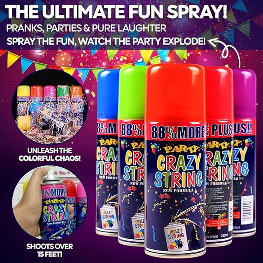 24 Pack of Party Streamer Spray, Party Favors, Fun Party Streamer Spray String in A Can, Perfect for Party Supplies for Parties & Events, Streamers Party Decorations