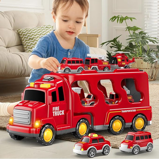 7 in 1 Fire Trucks Cars Toys for Toddlers 3-5, Boy Toddler Car Truck Toys with Light Sound, Birthday Gifts Toys for 3 4 5 6 Year Old Boy