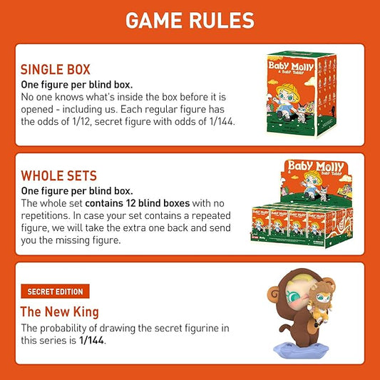 POP MART Baby Molly & Baby Tabby Series Figures, 12PCs Blind Box Figures, Random Design Action Figures Collectible Toys Home Decorations, Holiday Birthday Gifts for Girls and Boys, Whole Set