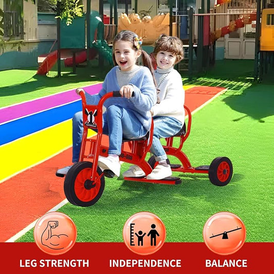 Kids Tricycle for Preschool Playground, Daycare Toddler Tandem Trike, Children Double Seat Bikes with Passenger Seat, Outdoor Playground Equipment Toddler Tricycles for Riders Ages 3+