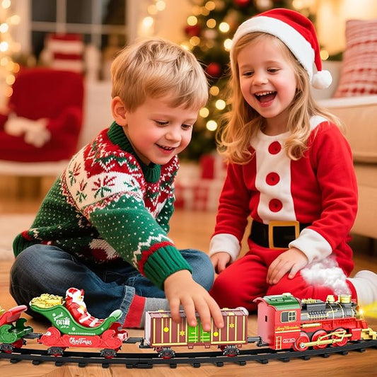 Train Set for Kids 3-5 4-7, Classic Christmas Train Sets for Around Hanging The Tree with Spray, Lights and Sounds, Tracks for Christmas Tree, Toy Train Set for 3 4 5 6 7 8 Years Old Kids Boys Girls