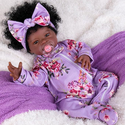 Aori Black Reborn Baby Dolls Girl - Lifelike Black American Babies That Look Real 20 inches, Realistic Baby Girls Soft Vinyl Newborn Dolls with Weighted Cloth Body, Set for Kids 3+