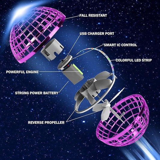 Flying Orb Ball Toys with LED Lights, Cosmic Globe Hover Ball Boomerang Fidget Spinner Outdoor Toy Coolest Birthday Gifts for 8 9 10 11 12+ Year Old Boys Girls Teens (Purple)