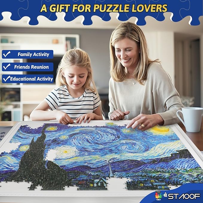 Puzzle Board, 1500 Pieces Plastic Rotating Puzzle Board with 4 Drawers and Protective Cover - 35"x27" Portable Jigsaw Puzzle Table for Adults - 360° Lazy Susan Spinning, Ideal Gift for Mom