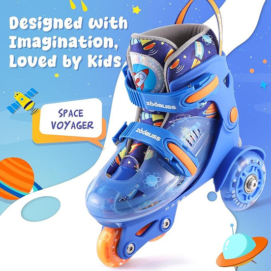 Kids Roller Skates for Beginners - ZOOBLISS Toddler Roller Skates for Boys and Girls Ages 3-7 with Light-Up Wheels & 4 Adjustable Sizes, Tri-Wheel Training Skates for Kids