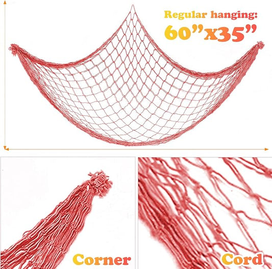 2 Pack Fish Net Decorations for Party,Natural Cotton Hawaiian Party Fishing Net Decorative, Nautical Themed Cotton Fishnet Under The Sea Pirate Ocean Beach Decor