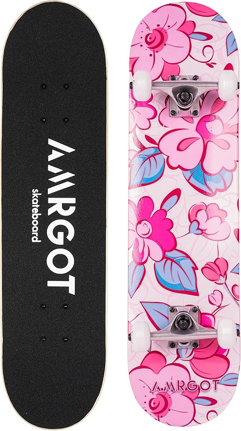 Skateboards for Beginners,31 * 8 inches Complete Skateboards for Kids,Boys,Girls and Adults,7 Layer Maple Wood,Double Kick Deck Concave Standard and Tricks Skateboard