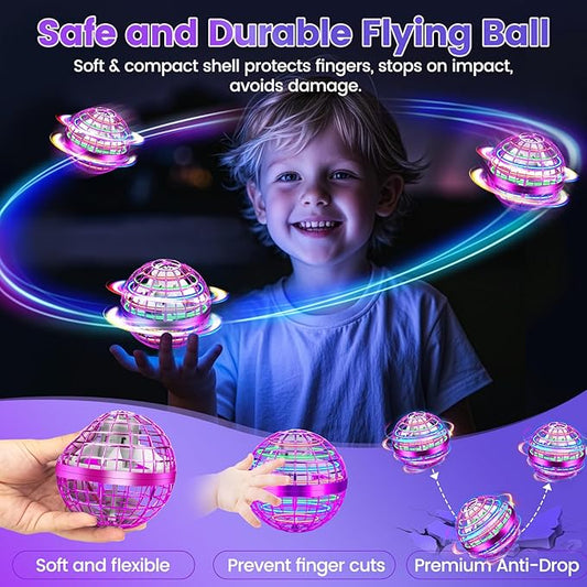 Flying Orb Ball Toy, 2025 Upgrade Parachute Hand Controlled Hover Ball with LED Lights,360° Rotating Boomerang Globe Cool Mini Drone, Ideal Birthday&Christmas Gift for Boys Girls-Bright Purple