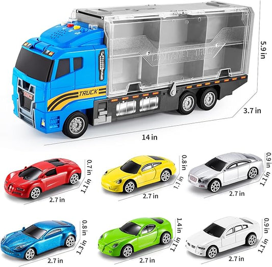 TEMI Transport Cars Carrier Set Toys w/Play Mat, Die-cast Vehicles Truck Alloy Metal Race Model Car Toys for Toddler Age 3-9 Kids Boys & Girls