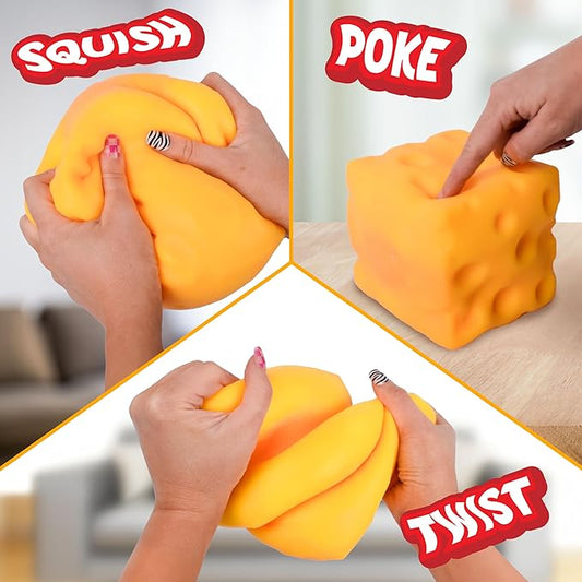 Extra Large Squishy Squeeze Cheese Block, Gag Gifts Funny Adult, 4.25 Inch Giant Stress Ball, Fidget Sensory Toy for Kids