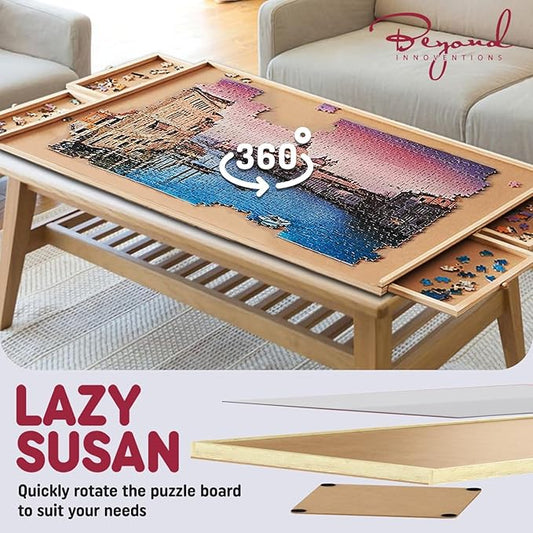 1000 Piece Rotating Puzzle Board with Drawers and Cover - 4 Drawers, Wooden Jigsaw Puzzle Table | 30” X 22”| Jigsaw Puzzle Board - Portable Puzzle Tables for Adults and Kids by Beyond Innoventions