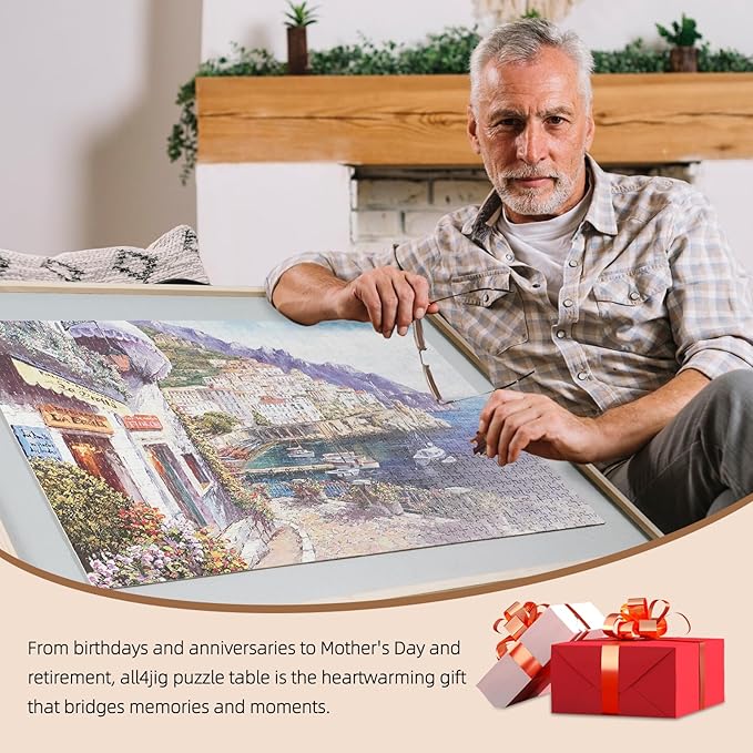 ALL4JIG 2000 Pieces Rotating Puzzle Board with 4 Drawers & Lazy Susan, 40.1" × 28.5" Wooden Jigsaw Puzzle Table with Cover, Portable Puzzle Board