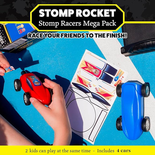 Stomp Racers Air Powered Race Cars by Stomp Rocket, 4 Car Mega Pack - Dueling Stomp Racers Toy Car Launcher - Fun Backyard & Outdoor Multi-Player Kids Toys Gifts for Boys, Girls & Toddlers