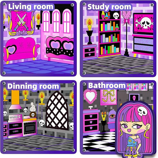 GobiDex Magnetic Tiles Doll House Building Toys, Monster Magnetic Blocks for Kids Ages 3-8,STEM Magnet Toys Birthday for 3+ Year Girls,Haunted Castle Playset