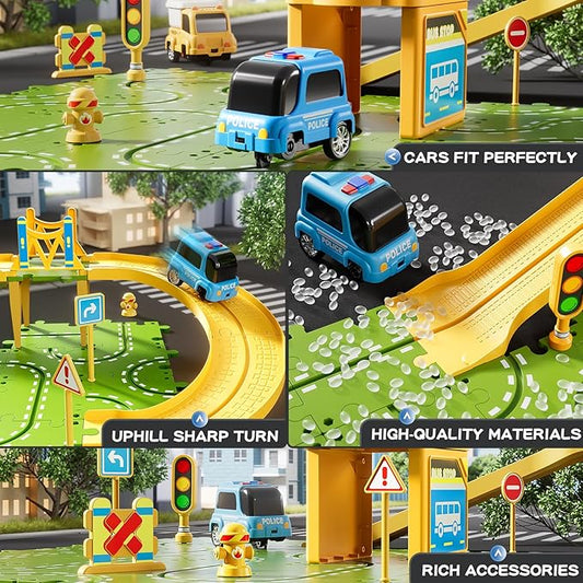 3-Tier Large Puzzle Race Car Track Set for Kids 3-5, Puzzle Tracks Car Play Set, Race Tracks Toys for Toddler Boys 3 4 5 6 Year Old, Birthday Gifts for Kids 3 4 5 6 7 8 Year Old Boys Girls