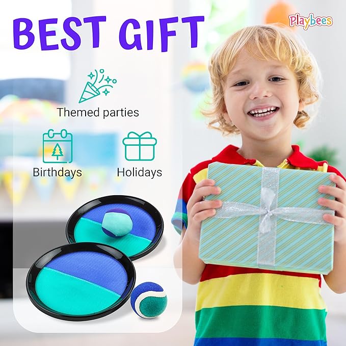 Toss and Catch Ball Game Classic Outdoor Yard Games for 3-10 Year Old Perfect Beach Toys Backyard Lawn Sport Activity Family Indoor & Outside Games Sport Pool Toys Paddle Game (4 Paddles 4 Balls)