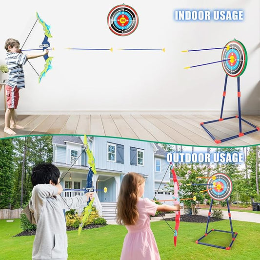 Bow and Arrow Set for Kids 4-12 Years Old, LED Light Up Archery Toy with 20 Suction Cup Arrows and Standing Target, Indoor Outdoor Activity Toys for Ages 4-6 8-13