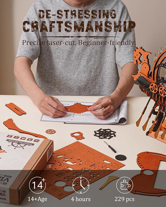 RoWood 3D Puzzles for Adults,Viking Dragon Ship Model Kit,18 Inch DIY Wooden 3D Puzzle,Assembly Time 3H,Awesome Gifts for Adults